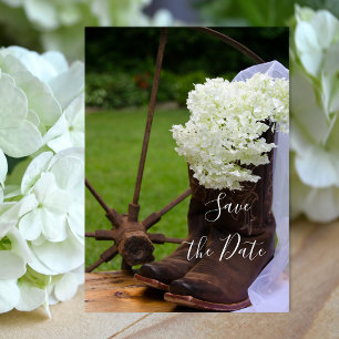 Save The Date Bottes rustiques Hydrangea Cowboy Enregistrer la d