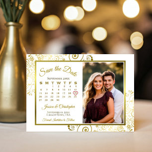 Save The Date Boucles dorées élégantes sur photo de mariage de c