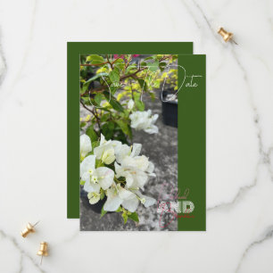 Save The Date bougainvilliers blancs ou carreaux blancs comme ne
