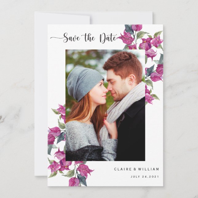 Save The Date Bougainvilliers Floral Photo Wedding Enregistrer l (Devant)