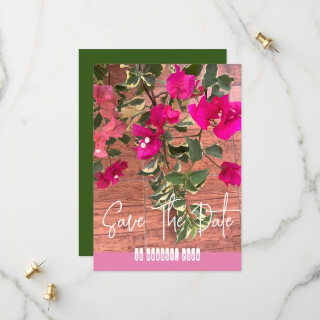 Save The Date bougainvilliers orange magenta ou fleur de papier (Devant/Arrière en situation)