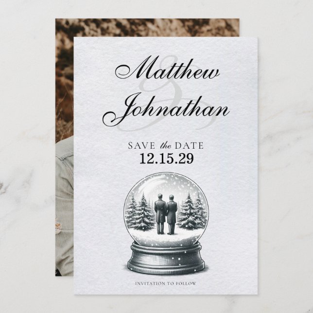 Save The Date Boule à neige du marié (Devant / Derrière)