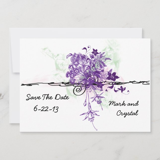 Save The Date Bouquet Abstrait de fleurs violettes Enregistrer l (Devant)