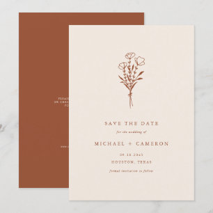 Save The Date Bouquet botanique minimaliste Terracotta QR Code