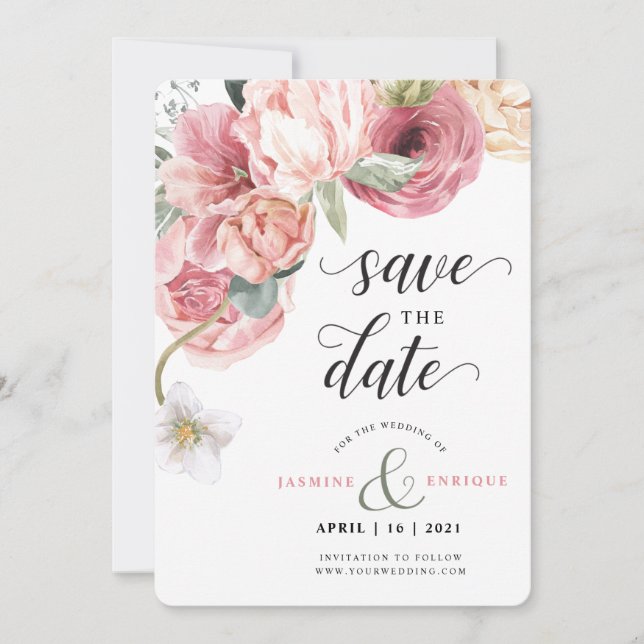 Save The Date Bouquet d'aquarelle de la Tulipe de printemps | Ph (Devant)