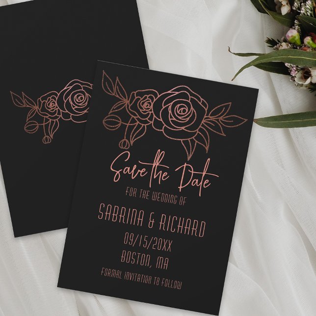 Save The Date Bouquet d'art botanique élégant Rose Gold Noir (Créateur téléchargé)