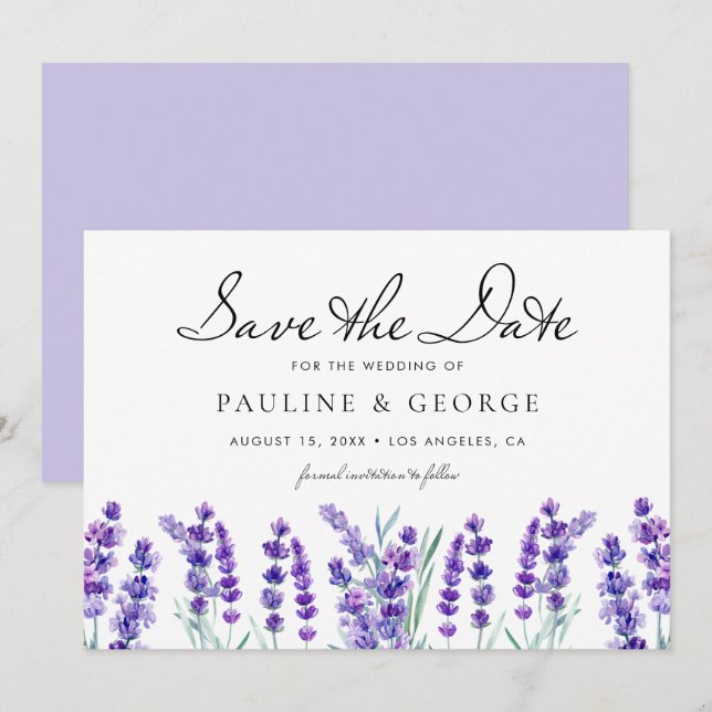 Save The Date Bouquet de fleurs de lavande d'aquarelle (Devant / Derrière)