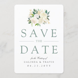 Save The Date Bouquet de la Rose blanche  Floral  Enregistrer la