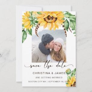 Save The Date Bouquet de tournesol rustique Script photo