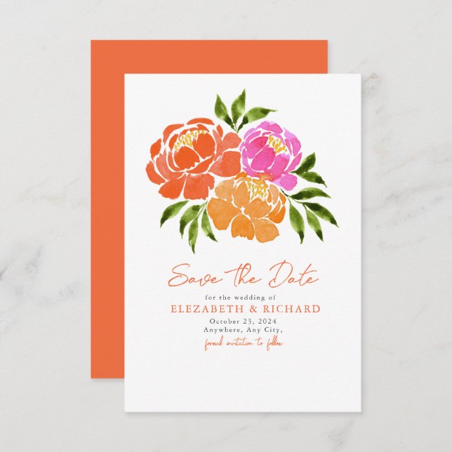 Save The Date Bouquet d'orange rose chaud été (Devant / Derrière)