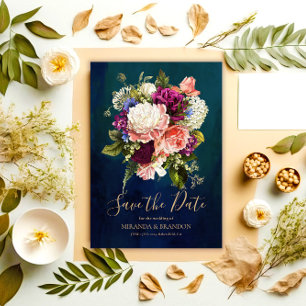 Save The Date Bouquet floral romantique Emerald Green Mariage or