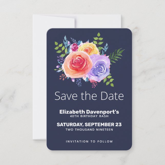 Save The Date Bouquet floral Rose d'aquarelle Enregistrer la dat (Devant)