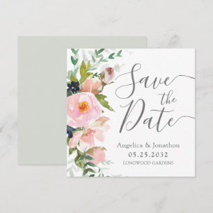 Save The Date Bouquet floral rose pâle et gris Sauvez la date