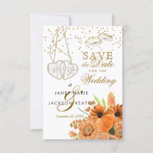 Save The Date Bouquet Orange Fleurs Florales Enregistrer La Date