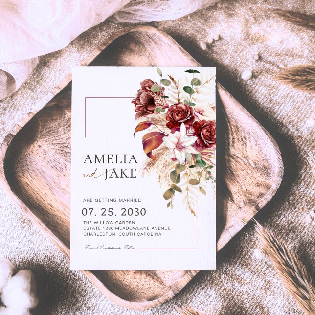 Save The Date Bourgogne & Blush Floral Moderne (Créateur téléchargé)