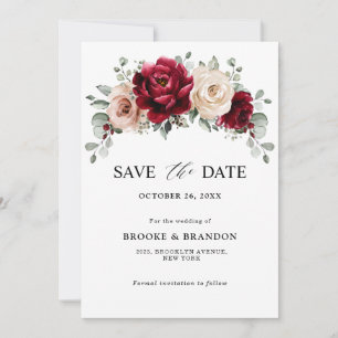 Save The Date Bourgogne Champagne Ivory Mauve Rose Floral Mariag