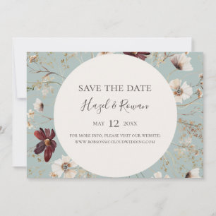 Save The Date Bourgogne Fleur sauvage Turquoise Horizontal Enreg