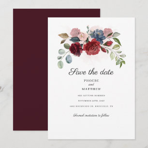 Save The Date Bourgogne Floral Botanique Moderne Enregistrer La 