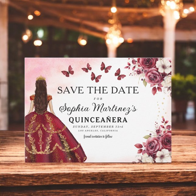 Save The Date Bourgogne florale Sauvez la date Anniversaire Quin (Créateur téléchargé)