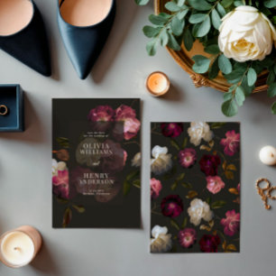 Save The Date Bourgogne foncé Floral Sombre Élégant Romantique N