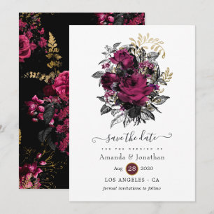 Save The Date Bourgogne - Mariage Floral Marsala et Or