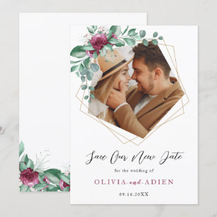 Save The Date Bourgogne Pourpre Ivoire Floral Géométrique  Photo