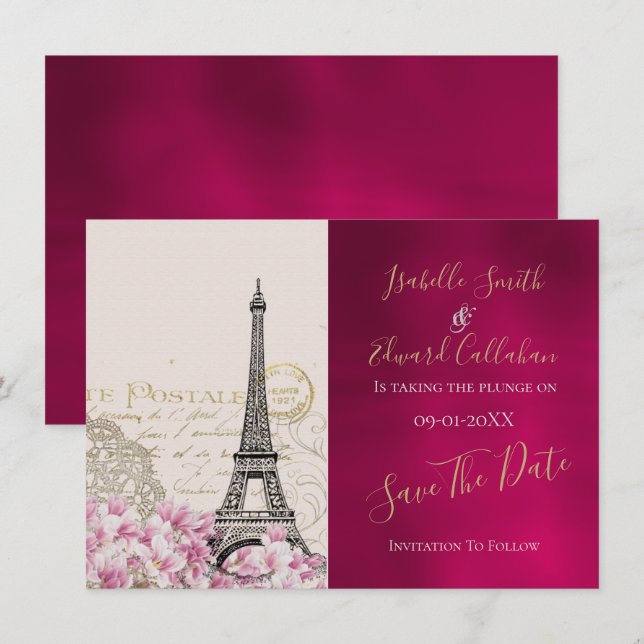 Save The Date Bourgogne romantique Paris au printemps  (Devant / Derrière)