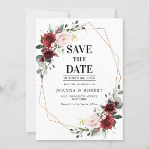 Save The Date Bourgogne romantique rose botanique géométrique