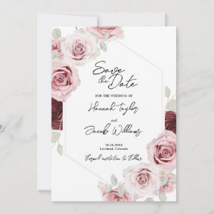 Save The Date Bourgogne rouge bleu rose Mariage floral