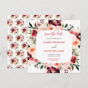 Save The Date Bourgogne rouge et rose vif floral Enregistrer la 