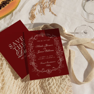 Save The Date Bourgogne Vintage Argent Ancien Mariage Vin Luxueu