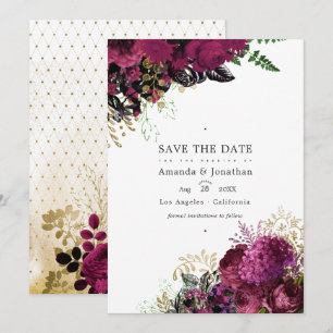 Save The Date Bourgogne vintage - Marsala et Mariage d'or