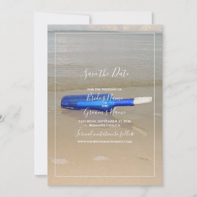 Save The Date Bouteille Sur Mariage De Sable De Plage (Devant)