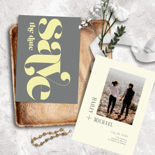 Save The Date Bouton Vintage de photo minimaliste gras