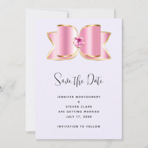 Save The Date Bow en verre rose avec Mariage en pierre angulaire
