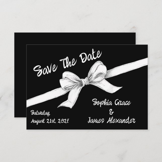 Save The Date Bow noir et blanc | Mariage élégant | Monochrome (Devant / Derrière)