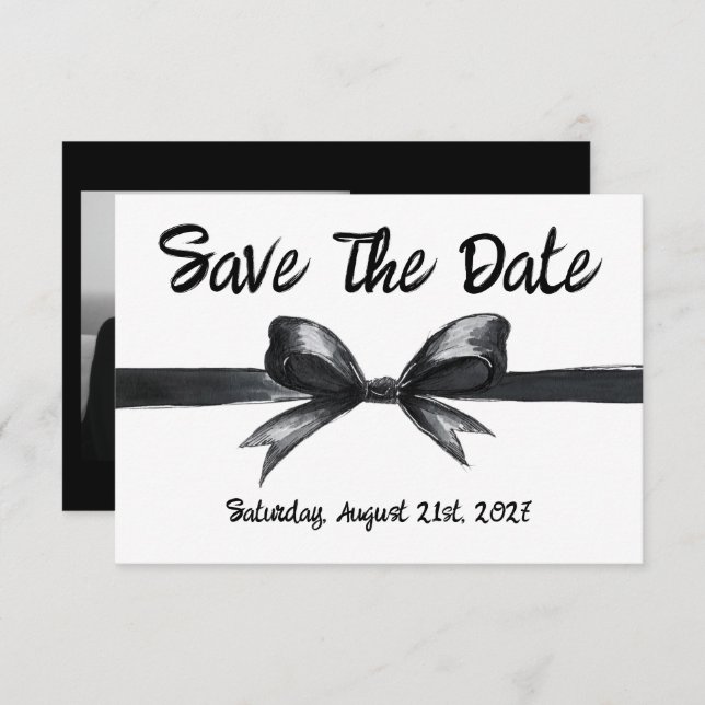 Save The Date Bow noir et blanc | Mariage élégant | Monochrome (Devant / Derrière)