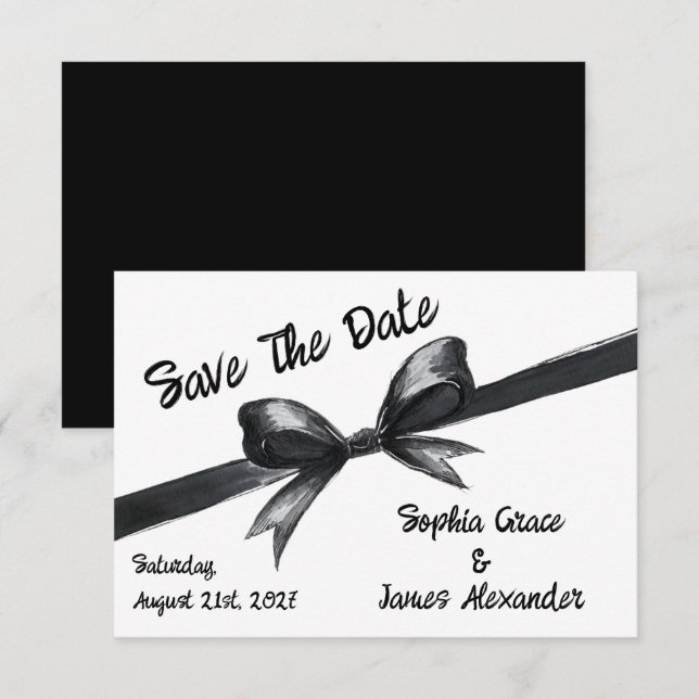 Save The Date Bow noir et blanc | Mariage élégant | Monochrome (Devant / Derrière)