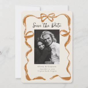 Save The Date Bow photo en cuivre blanc Enregistrer la date