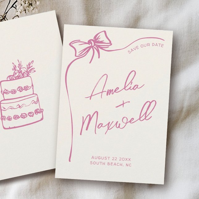 Save The Date Bow rose dessiné à la main Mariage tendance élégan (Créateur téléchargé)