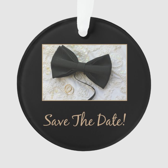 Save the Date Bow tie on dress Ornament (Front)
