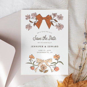 Save The Date Bows and Blossoms Terracotta Enregistrer la date