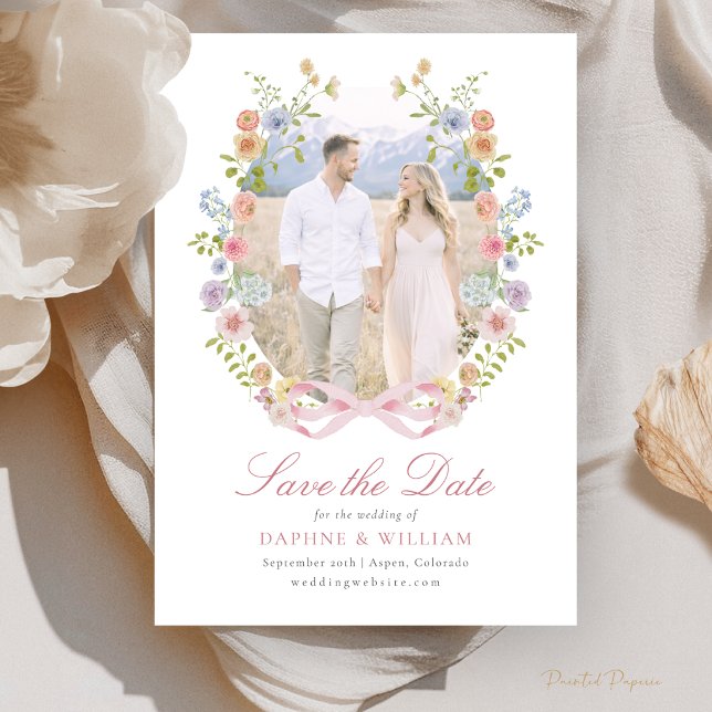 Save The Date Bows and Wildflowers Photo (Bows and Wildflowers Photo Save The Date
)