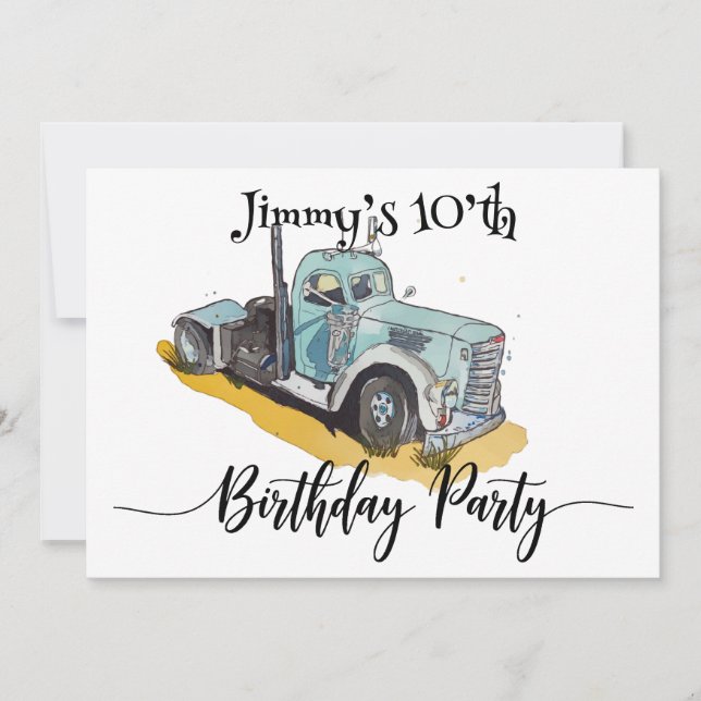 Save The Date Boys Anniversaire Party Blue Semi Truck (Devant)