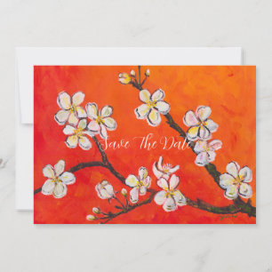 Save The Date Branche blanche en fleurs au printemps saluant
