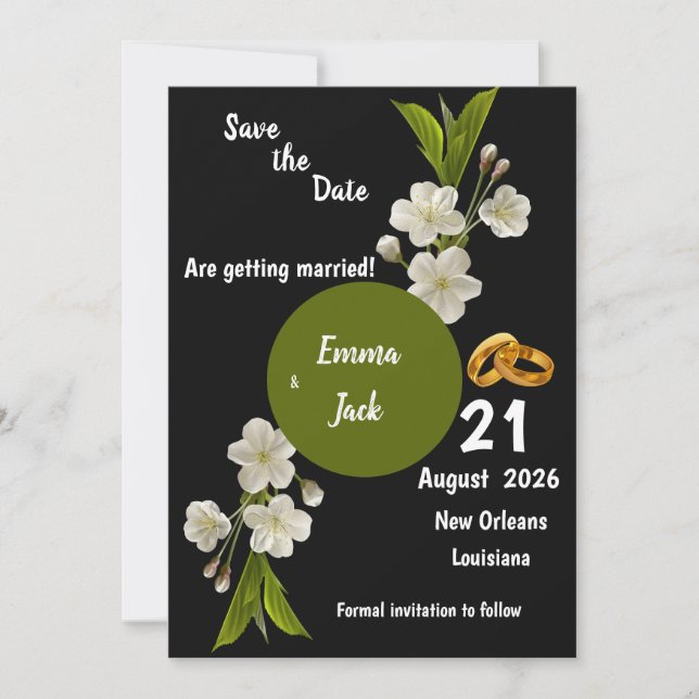 Save The Date Branche de Fleur Élégante Blanche pour Annonce de  (Devant)