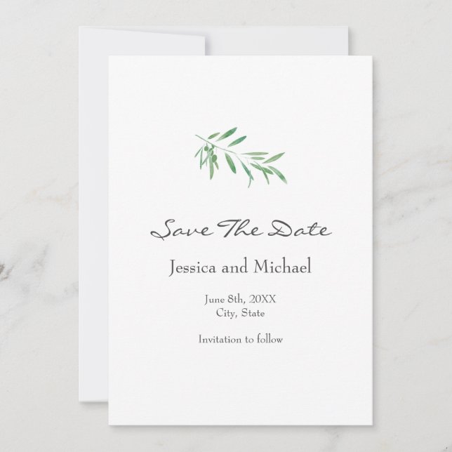 Save The Date Branche d'olive aquarelle (Devant)