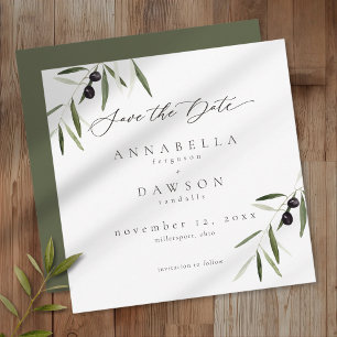 Save The Date Branche d'olivier aquarelle mariage élégant minima