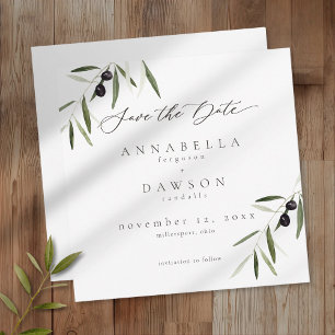Save The Date Branche d'olivier aquarelle mariage élégant minima