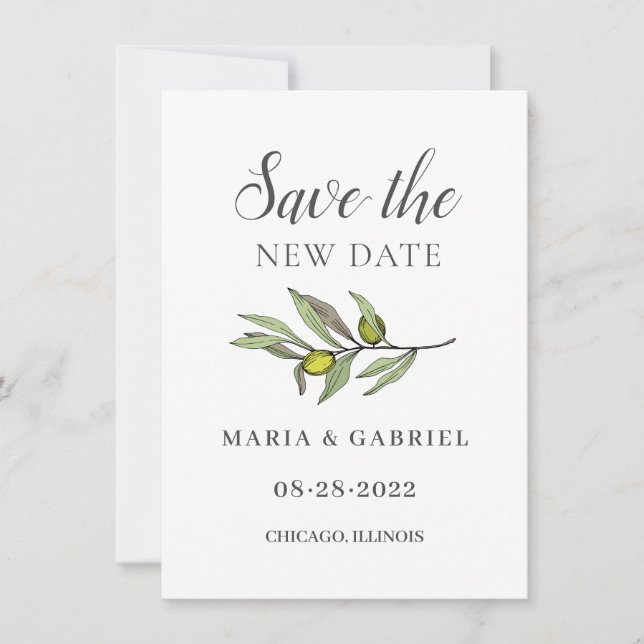 Save The Date Branche d'olivier toscan. Changement de Mariage bo (Devant)